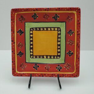 Corsica Home Rumba Square Salad Snack Plate Tabletops Unlimited Red Gold Plate